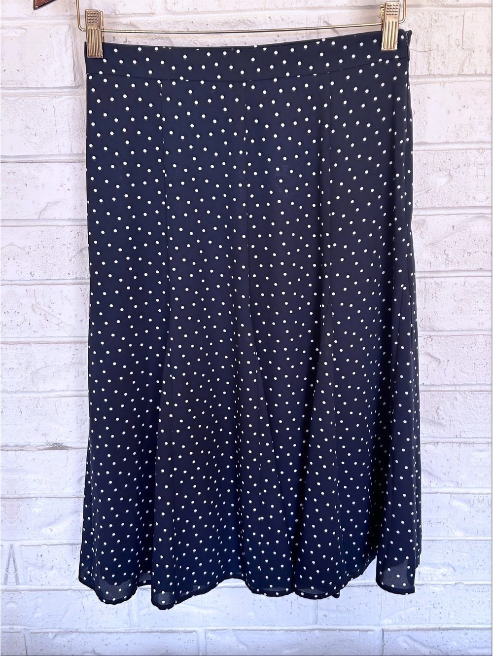 LOFT Blue Polka Dot Godet Midi Skirt A-Line Soft Coquette Coastal Preppy. Size 0